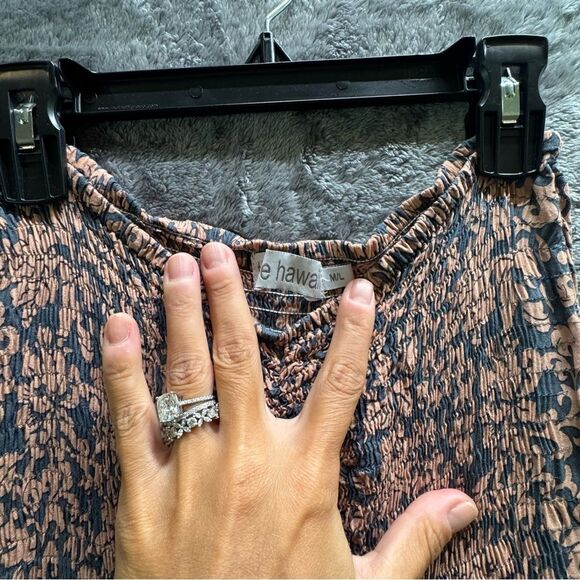 Floral Maxi Dress strapless high low split peach navy handmade in Bali tropical - Picture 3 of 9